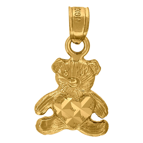 10kt Yellow Gold Diamond-cut Baby Teddy Bear Heart Charm Pendant