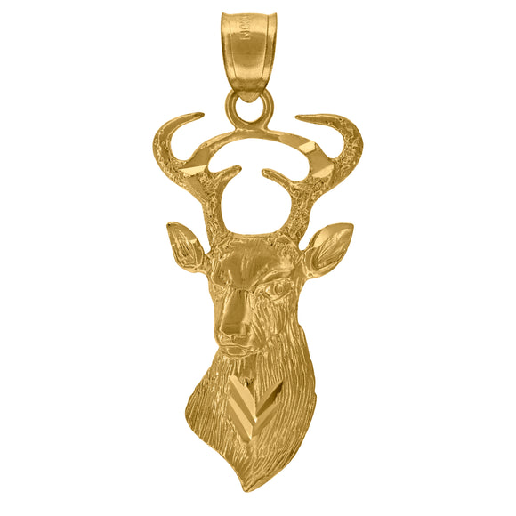 10kt Yellow Gold Womens Diamond-cut Deer Animal Charm Pendant