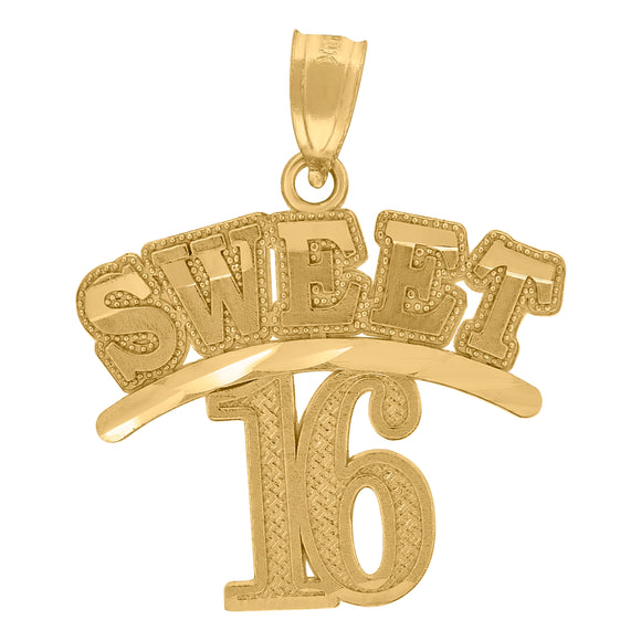 10kt Yellow Gold Diamond-cut Womens Sweet 16 Ht:21.3mm x W:19.3mm Letters & Words Charm Pendant
