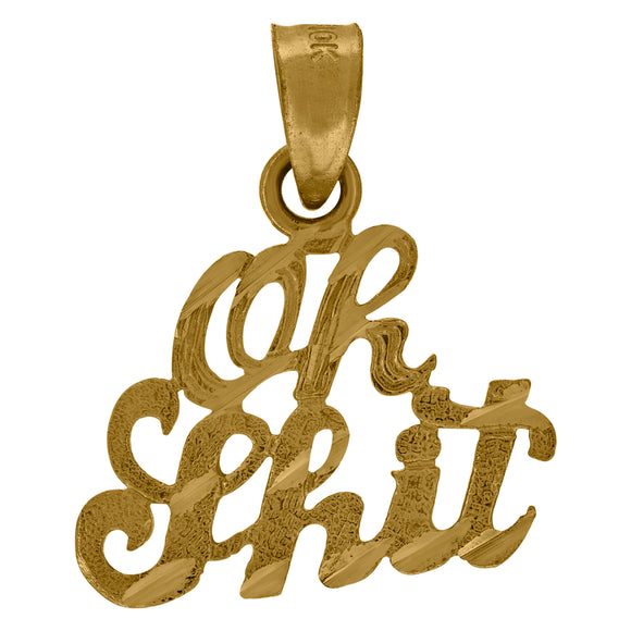 10kt Yellow Gold Textured Unisex Oh Shit Ht:19mm x W:13.9mm Letters & Words Charm Pendant
