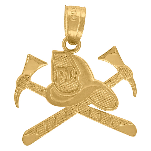 10kt Yellow Gold Diamond-cut Unisex Fire Department Ht:19.3mm x W:16.7mm Badge Charm Pendant