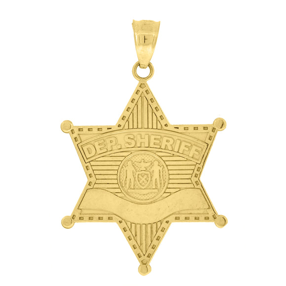 10kt Yellow Gold Unisex Department Sheriff Ht:32.7mm x W:21.9mm Badge Charm Pendant