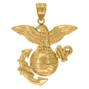 10kt Yellow Gold Unisex US Marine Corps Eagle Globe Anchor Ht:32.2mm x W:24mm Badge Charm Pendant