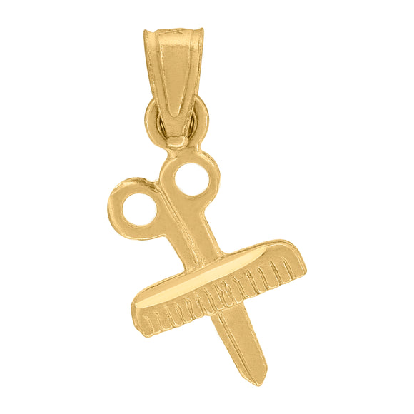 10kt Yellow Gold Unisex Scissor Comb Ht:18.2mm x W:8.3mm Tools Charm Pendant