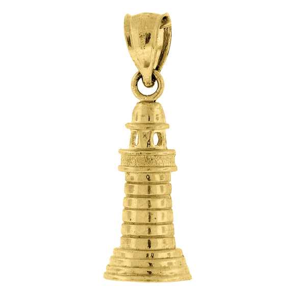 10kt Yellow Gold Unisex Light House Ht:23.2mm x W:7.9mm Charm Pendant