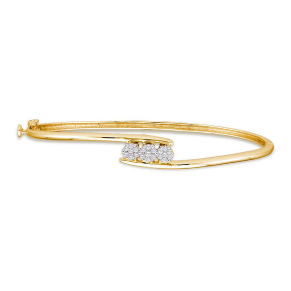 14kt Yellow Gold Womens Round Diamond Flower Cluster Bangle Bracelet 1/4 Cttw