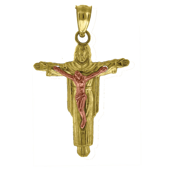 10kt Gold Two-tone Unisex Jesus Ht:26.3mm x W:16.5mm Religious Charm Pendant