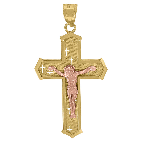10kt Two-tone Gold Unisex Crucifix Cross Religious Charm Pendant
