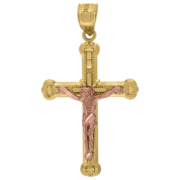 10kt Gold Two-tone Unisex Cross Crucifix Ht:34.7mm x W:19.2mm Religious Charm Pendant