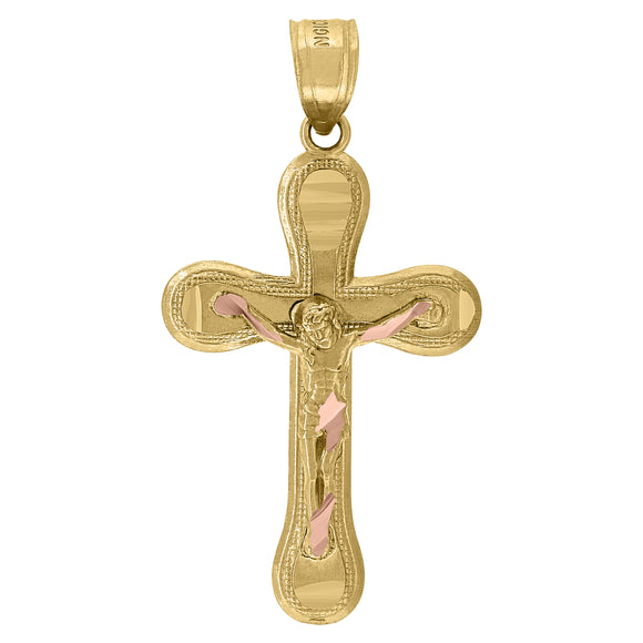 10kt Gold Two-tone Unisex Cross Crucifix Ht:33.9mm x W:17.8mm Religious Charm Pendant