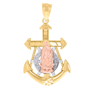 10kt Tri-color Gold Mens Women Lady Of Guadalupe Religious Anchor Charm Pendant