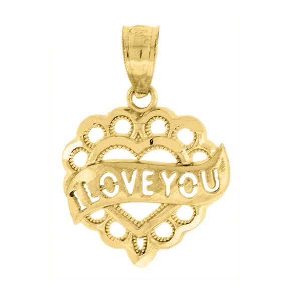10kt Gold Yellow Unisex I Love You Ht:18.8mm x W:13.2mm Heart Charm Pendant