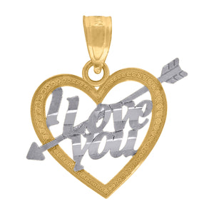 10kt Gold Two-tone Unisex I Love You Ht:19mm x W:16mm Heart Charm Pendant