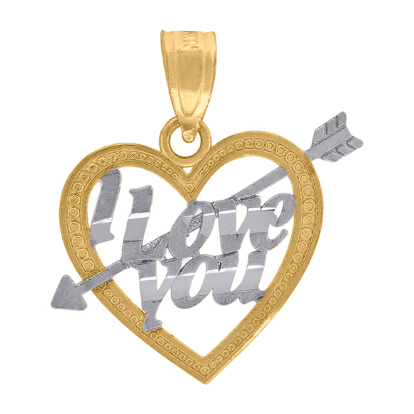 10kt Gold Two-tone Unisex I Love You Ht:19mm x W:16mm Heart Charm Pendant