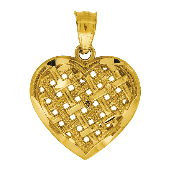 10kt Yellow Gold Diamond-cut Unisex Ht:19.3mm x W:14.1mm Heart Charm Pendant