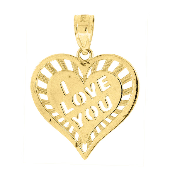 10kt Yellow Gold Womens Textured I Love You Heart Charm Pendant