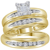 14kt Yellow Gold His Hers Princess Diamond Cluster Matching Wedding Set 3/8 Cttw