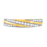 14kt Yellow Gold Womens Round Diamond Diagonal Stripe Band Ring 1/4 Cttw