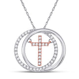 10kt Two-tone Gold Womens Round Diamond Circle Cross Pendant 1/5 Cttw