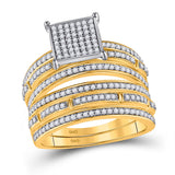 10kt Yellow Gold His Hers Round Diamond Cluster Matching Wedding Set 7/8 Cttw
