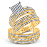 10kt Yellow Gold His Hers Round Diamond Cluster Matching Wedding Set 7/8 Cttw