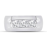 14kt White Gold Mens Round Diamond 3-Stone Band Ring 1-1/2 Cttw