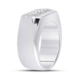 14kt White Gold Mens Round Diamond 3-Stone Band Ring 1-1/2 Cttw