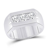 14kt White Gold Mens Round Diamond 3-Stone Band Ring 1-1/2 Cttw