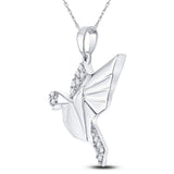 Sterling Silver Womens Round Diamond Dove Animal Pendant 1/5 Cttw