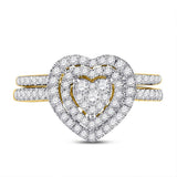 10kt Yellow Gold Round Diamond Heart Bridal Wedding Ring Band Set 5/8 Cttw