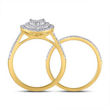 10kt Yellow Gold Round Diamond Heart Bridal Wedding Ring Band Set 5/8 Cttw