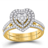 10kt Yellow Gold Round Diamond Heart Bridal Wedding Ring Band Set 5/8 Cttw