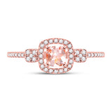 10kt Rose Gold Womens Cushion Morganite Diamond Halo Ring 5/8 Cttw