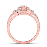 10kt Rose Gold Womens Cushion Morganite Diamond Halo Ring 5/8 Cttw
