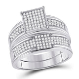10kt White Gold His Hers Round Diamond Square Matching Wedding Set 5/8 Cttw