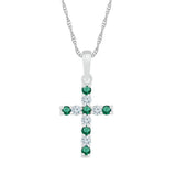 10kt White Gold Womens Round Lab-Created Emerald Cross Pendant 1/3 Cttw