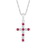 10kt White Gold Womens Round Lab-Created Ruby Faith Cross Pendant 3/8 Cttw