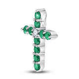 10kt White Gold Womens Round Lab-Created Emerald Cross Pendant 5/8 Cttw