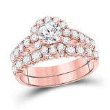 14kt Rose Gold Round Diamond Bridal Wedding Ring Band Set 2 Cttw