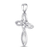 10kt White Gold Womens Round Diamond Woven Cross Pendant 1/5 Cttw