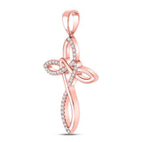 10kt Rose Gold Womens Round Diamond Woven Cross Pendant 1/5 Cttw