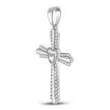 10kt White Gold Womens Round Diamond Heart Cross Pendant 1/4 Cttw