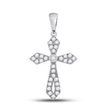 10kt White Gold Womens Round Diamond Gothic Cross Pendant 1/3 Cttw