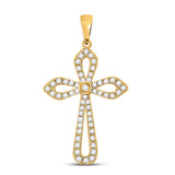 10kt Yellow Gold Womens Round Diamond Gothic Cross Pendant 1/3 Cttw