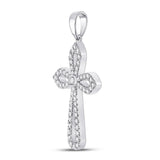 10kt White Gold Womens Round Diamond Gothic Cross Pendant 1/3 Cttw