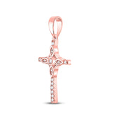10kt Rose Gold Womens Round Diamond Faith Cross Pendant 1/12 Cttw