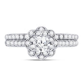 14kt White Gold Round Diamond Bridal Wedding Ring Band Set 1 Cttw