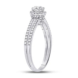 14kt White Gold Round Diamond Bridal Wedding Ring Band Set 3/4 Cttw
