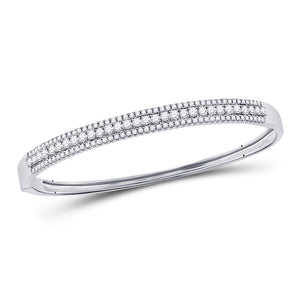 14kt White Gold Womens Round Diamond Bangle Bracelet 1-7/8 Cttw