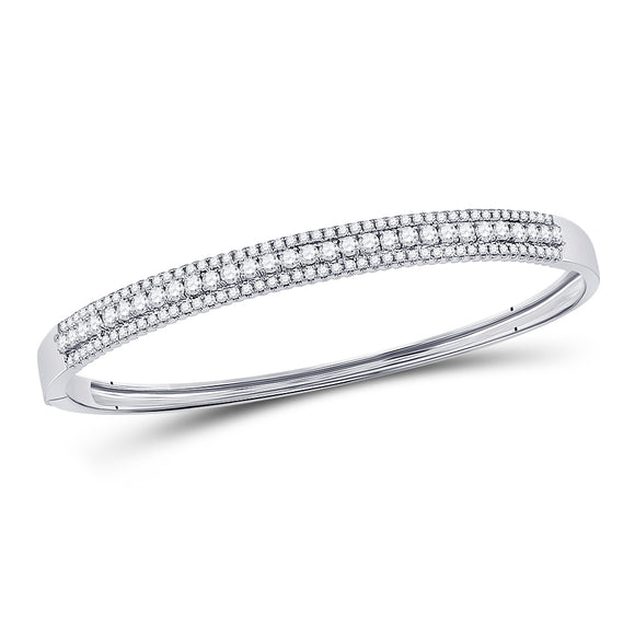 14kt White Gold Womens Round Diamond Bangle Bracelet 1-7/8 Cttw
